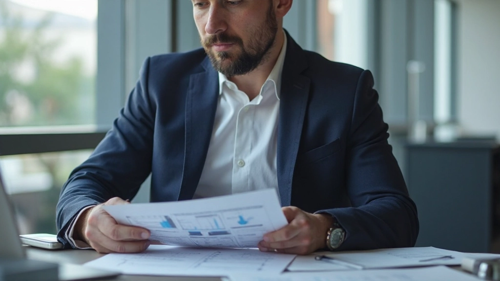 Бизнесмен работает над стратегическим планом развития компании за рабочим столом