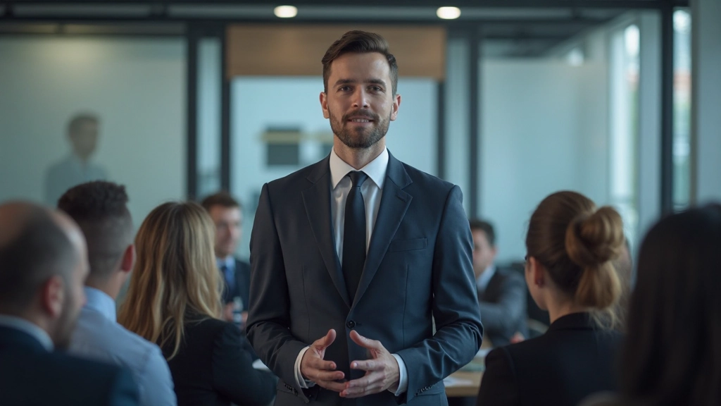 Презентер проводит обучение команды по управлению организационными изменениями